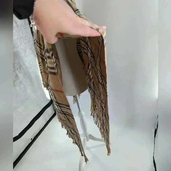 V.Fraas Womens Cape One Size Tan Black Plaid Open Front Wrap Shawl Layer - Picture 4 of 8